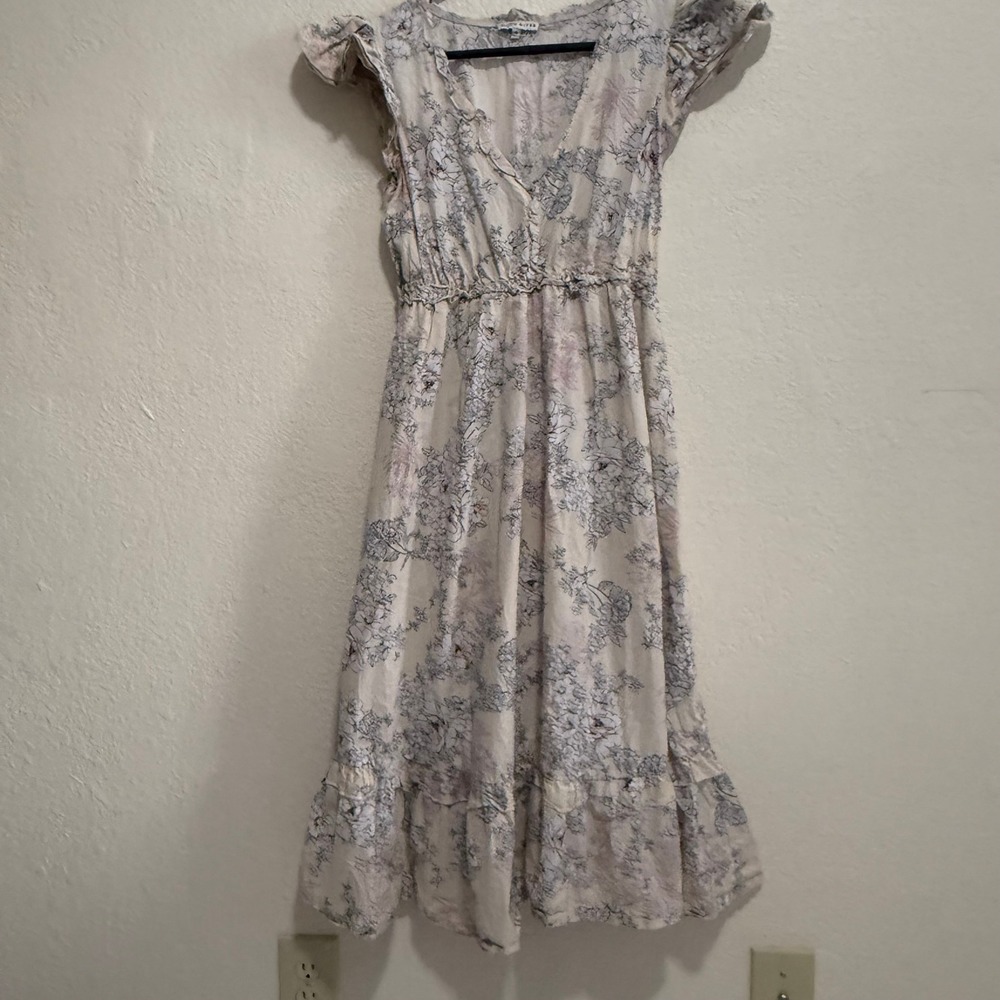 Moon River Floral Ruffle Wrap Midi Dress Cream Pink Black‎ Size M